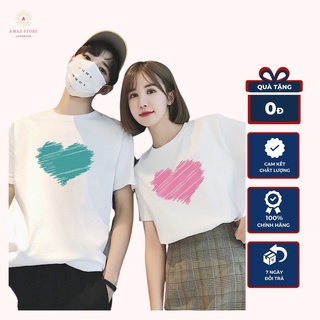Áo đôi nam nữ , áo phông cộc tay  in hình trái tim  AM28