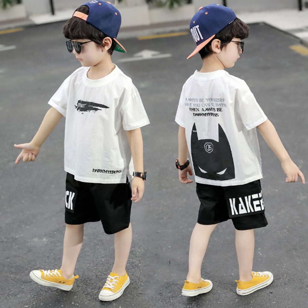 Bộ cộc tay bé trai, bộ quần áo cotton họa tiết Batman 3 màu cho bé