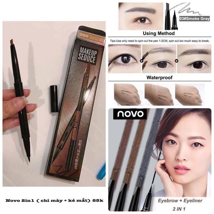 Chì Kẻ Mày Ngang 2 Đầu + kẻ mắt nước 2 in 1 Novo Makeup Seduce  Chì kẻ mày 2in1 NoVo Makeup Seduce