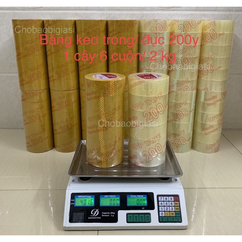 {1 cây/ 6 cuộn} Băng keo trong, băng keo đục 200yard đủ 2kg/ cây, lõi nhỏ, độ dính cao (Sp y hình)