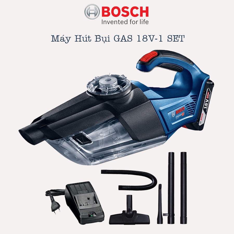 Máy Hút Bụi Bosch GAS 18V-1 SET (1 Pin 18V 3.0Ah, 1 Sạc) - Hàng Chính Hãng