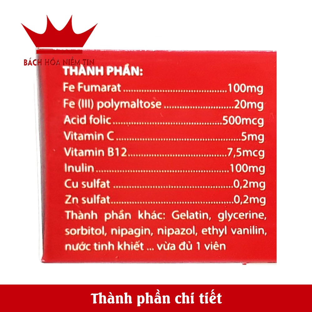 Viên uống Bổ máu Fefovit Nano bổ sung Sắt, Acid Folic cho người thiếu máu, phụ nữ mang thai và cho con bú - Hộp 30 viên