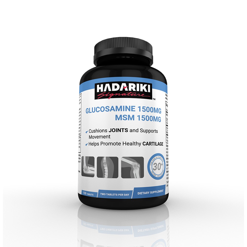 Hadariki Glucosamine 1500mg MSM 1500mg hỗ trợ sức khỏe xương khớp, giảm đau khớp, Chai 150 viên