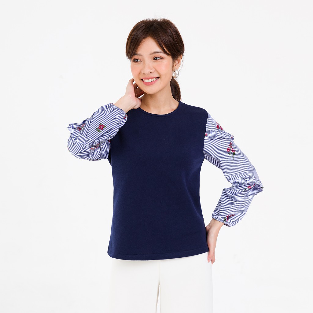 Áo nỉ chui đầu tay phối can bèo VIENTRAN V61W20T039 (Nhiều màu) | BigBuy360 - bigbuy360.vn