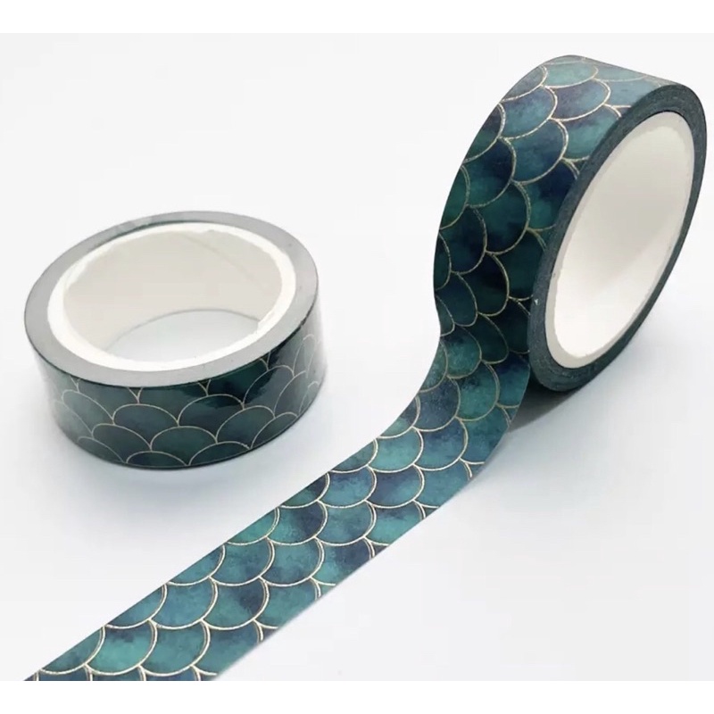 (Chiết) Băng dính washi tape hoạ tiết vảy đại dương có mạ #1