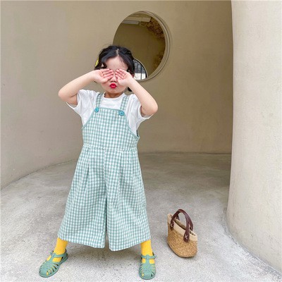Quần Yếm Ống Rộng Họa Tiết Sọc Caro Thời Trang Mùa Hè Cho Bé