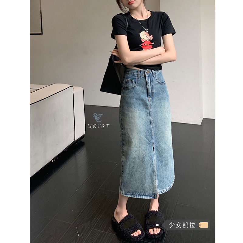 ✳✓►Chân Váy Denim Dáng Chữ A Lưng Cao Xẻ Tà Thời Trang Mùa Hè Hàng Mới Dành Cho Bạn Nữ 2022