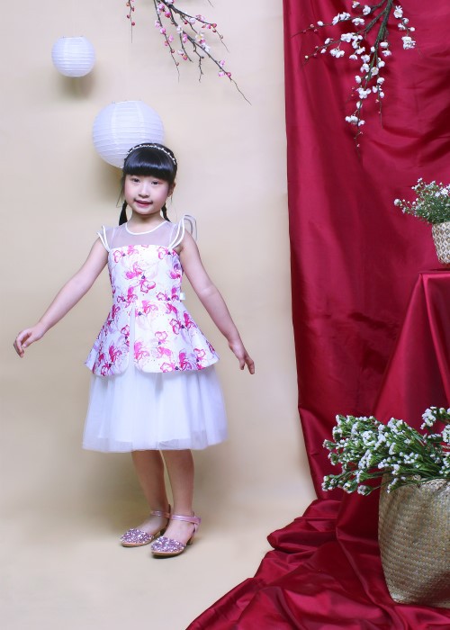 Đầm tiệc bé gái thời trang Jadiny peplum in hoa hồng
