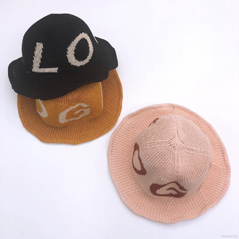 Nón Bucket dệt kim hoạ tiết chữ in phong cách Hàn Quốc cho bé