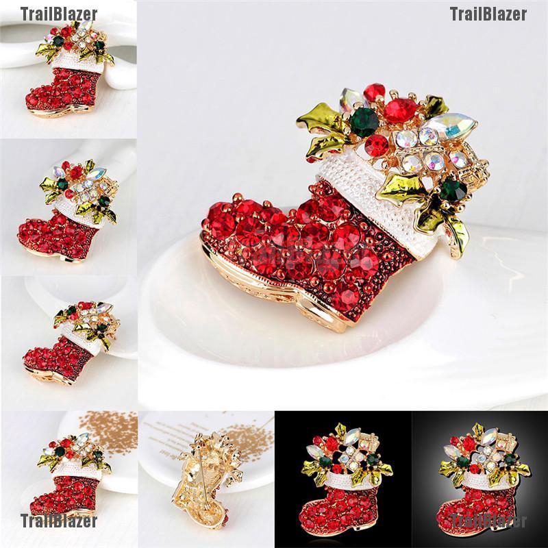 1 Trâm Cài Áo Hình Giày Boot Giáng Sinh Đính Đá Thời Trang