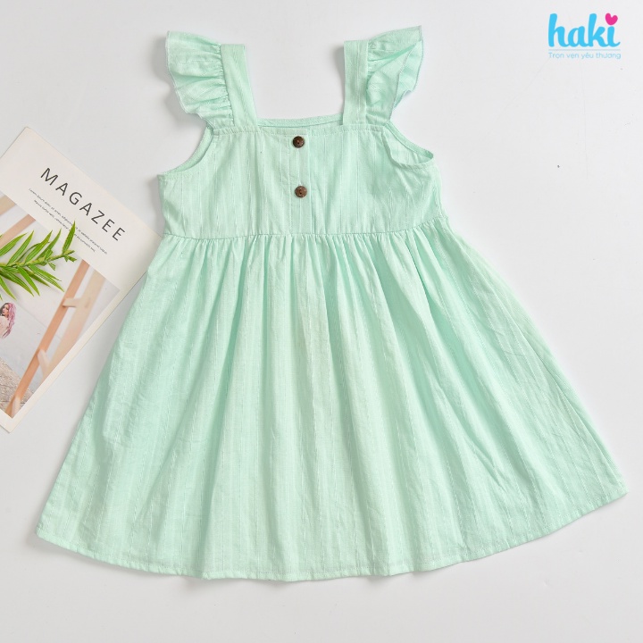 Váy bé gái cổ vuông tay cánh tiên chất liệu thô 100% Cotton cao câp mềm, thoáng mát HAKI HK525