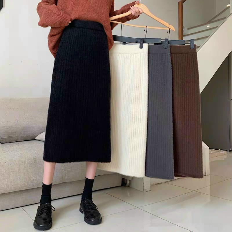Chân Váy Dài Len Tăm Lưng Cao Xẻ Sau FreeSize Phong Cách Hàn Quốc Chất Len Mềm Dày Dặn 2021 C. Novembre CV01