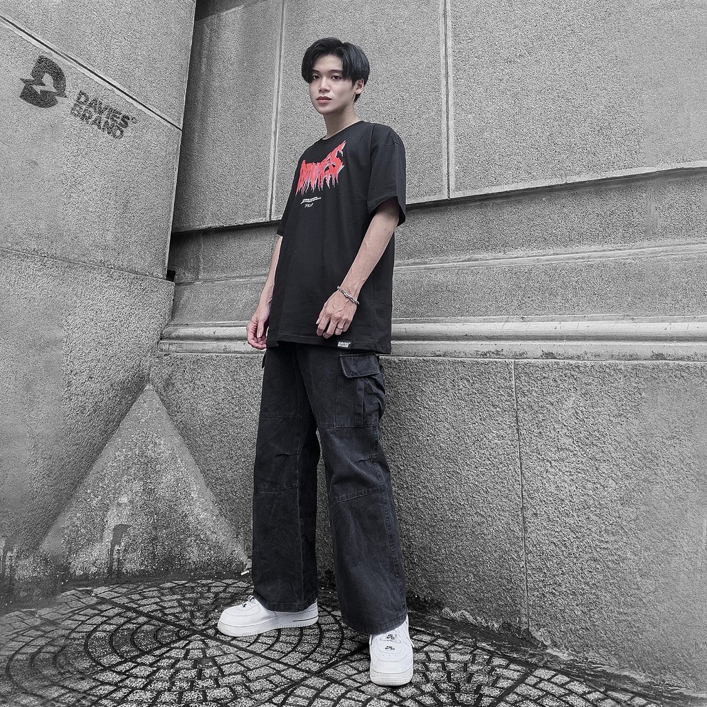 Áo phông local brand nam nữ DAVIES form rộng tay lỡ màu đen, trắng vải thun cotton thoáng mát Old Warp Tee I D-T1 | BigBuy360 - bigbuy360.vn