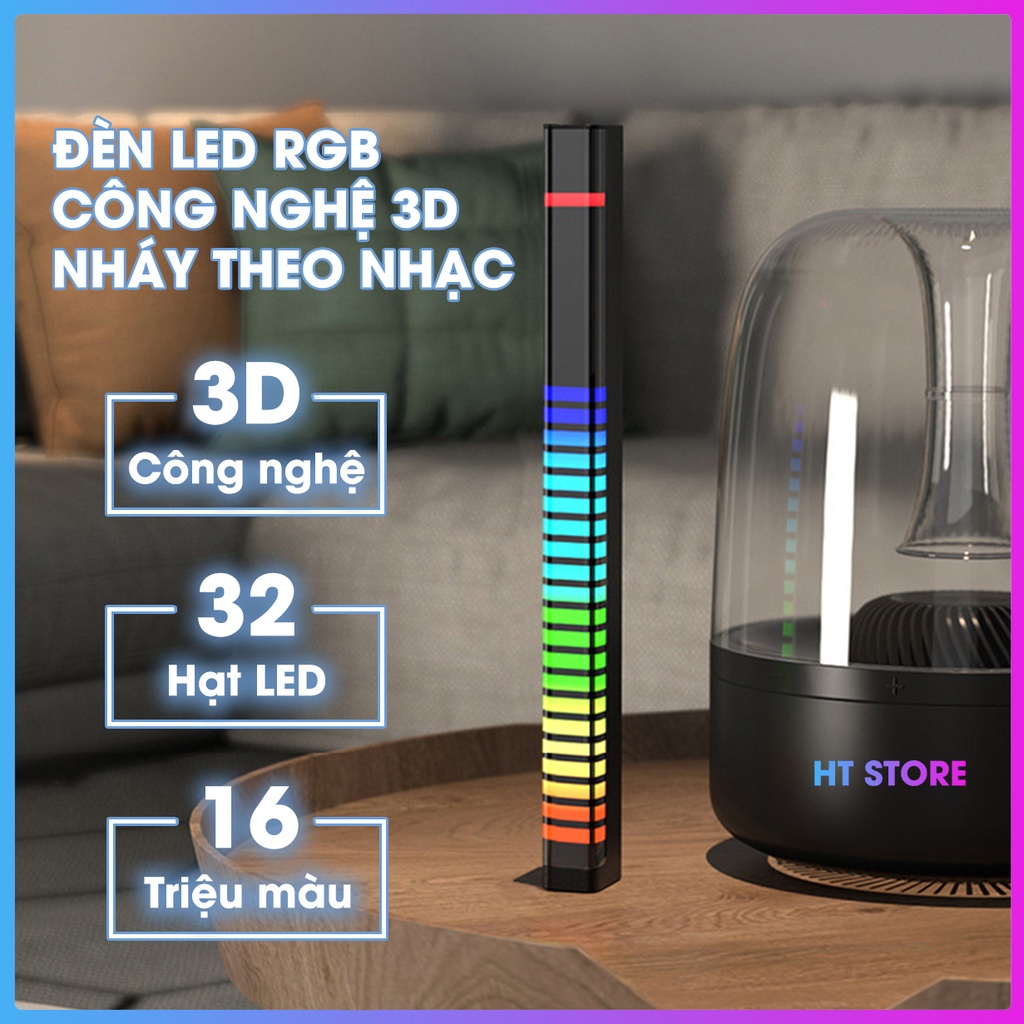 Đèn nháy theo nhạc LED RGB công nghệ 3D siêu chất kèm giá đỡ 3 chân, 4 miếng dán, điểu khiển bằng APP - Đèn Tiktok APP