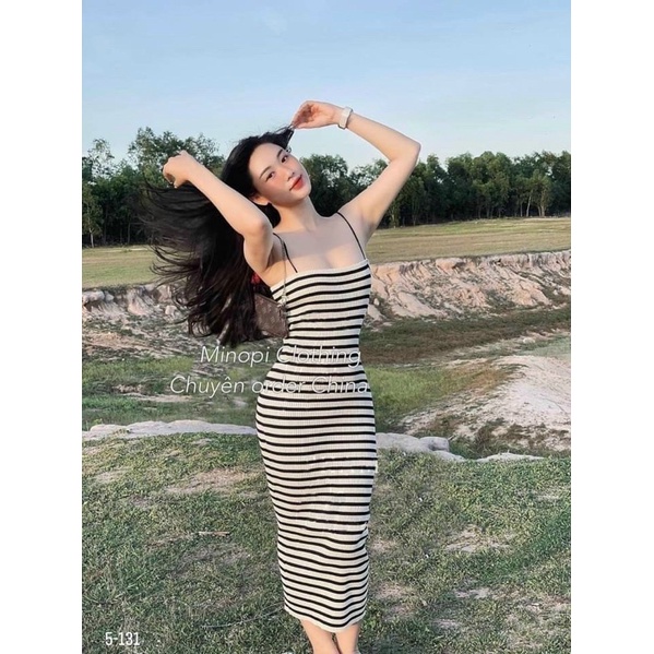 VÁY THIẾT KẾ BODY KẺ 2 DÂY MÀU BE MS12993