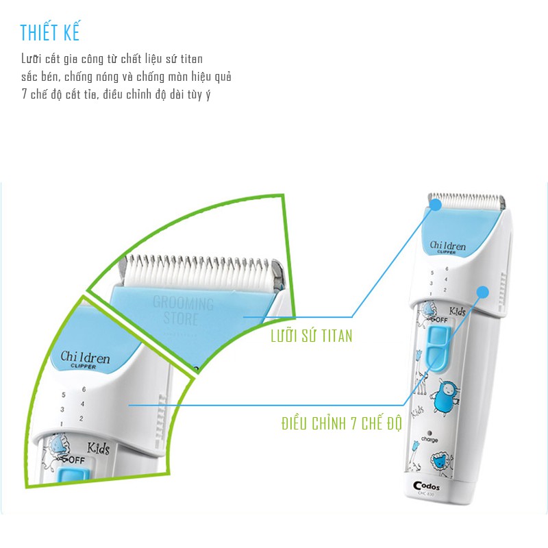 (CODOS CHC 830) Tông đơ cắt tóc trẻ em - Tông đơ cạo tóc máu trẻ sơ sinh - Grooming Store