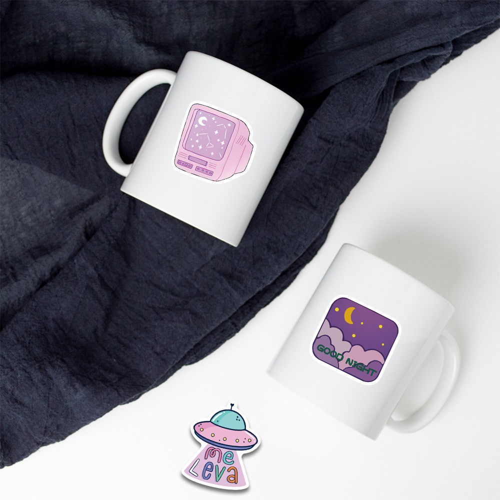 Bộ 50 miếng dán trang trí laptop / xe hơi / vali chống thấm nước tiện dụng màu tím