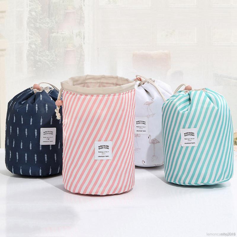 [COD] Portable Travel Storage Bag/Oxford Cloth Drawstring Makeup Bag/Floral Cylinder Cosmetic Bag