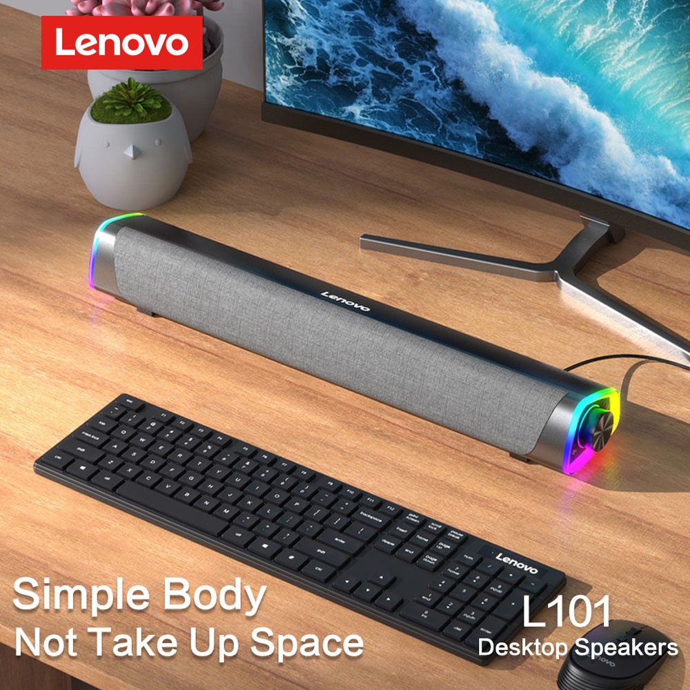 Lenovo L101 Loa máy tính, Loa âm thanh có dây, Kết nối USB và hỗ trợ Aux Loa Soundbar mini để bàn cho PC, ĐTDĐ, Máy tính bảng, Máy tính xách tay