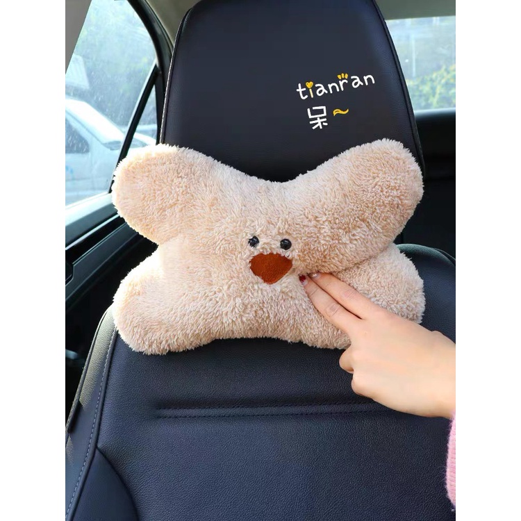 Set Tựa Gấu Nâu Hồng Đáng Yêu Trên Xe Ô Tô - Gối Cổ Trên Xe Hơi