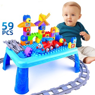 bộ xếp hình đoàn tàu có bàn xếp hình 59 chi tiết
