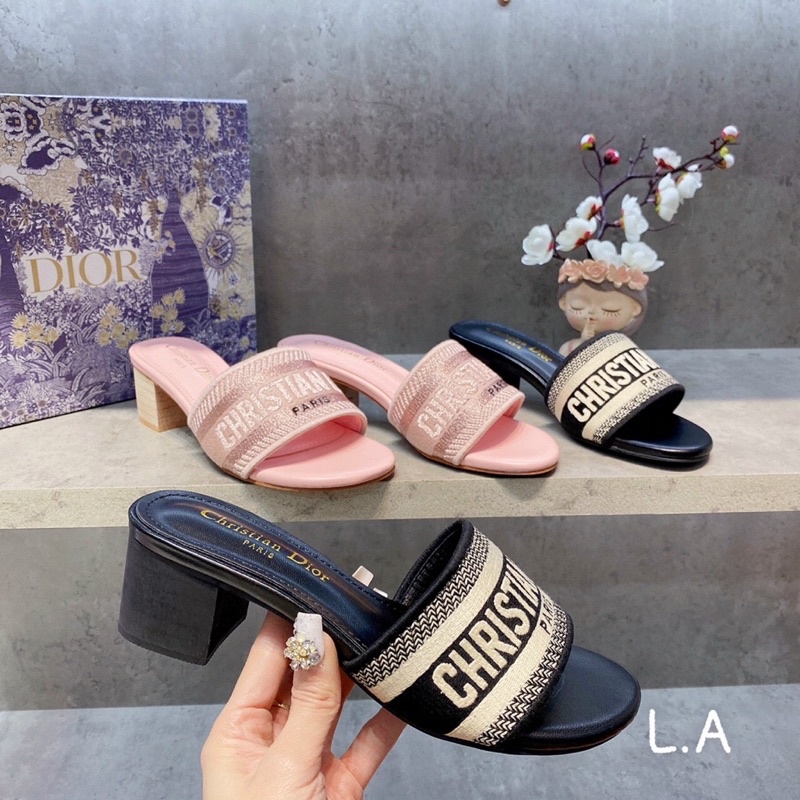 Guốc dior,  Lê Cao Gót Nữ màu hồng gót gỗ y super fullbox