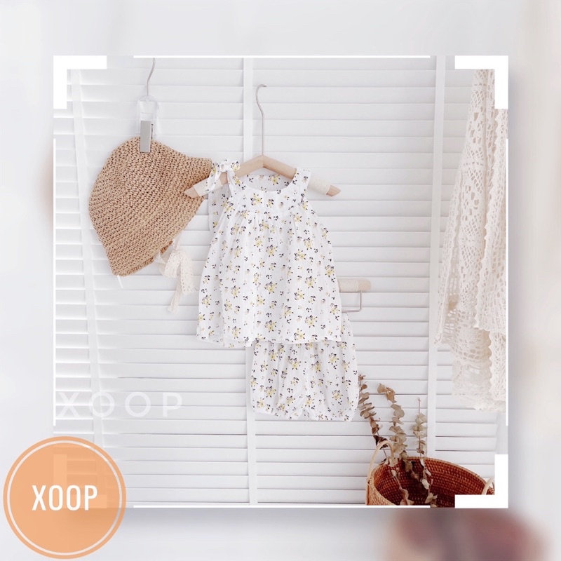 Bộ thô trắng cổ buộc dây nơ cho bé gái xịn đẹp(8-18kg)