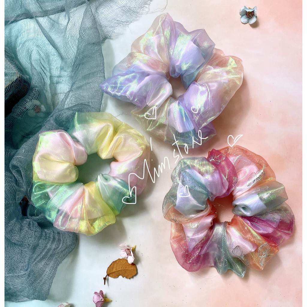 {Ảnh thật}SCRUNCHIES HOLOGRAM HỒ ĐIỆP- LIMITED 2 LỚP- CỘT TÓC VẢI THỜI TRANG NỮ