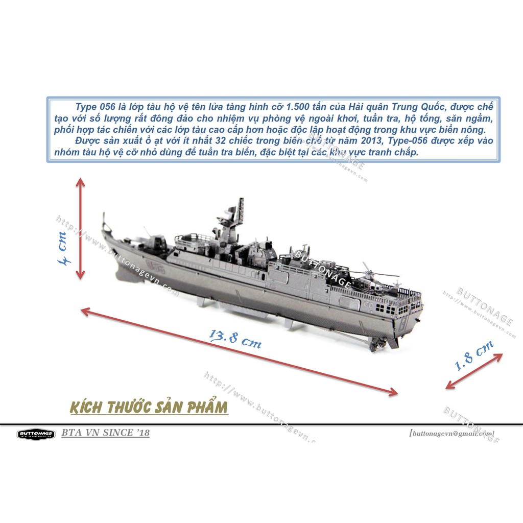 Mô Hình Lắp Ráp 3d Tàu khu trục tàng hình lớp Type 056 (Màu)