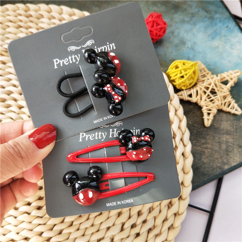 Set 2 Dây Cột Tóc Hình Chuột Mickey/Minnie Đáng Yêu Cho Bé Gái