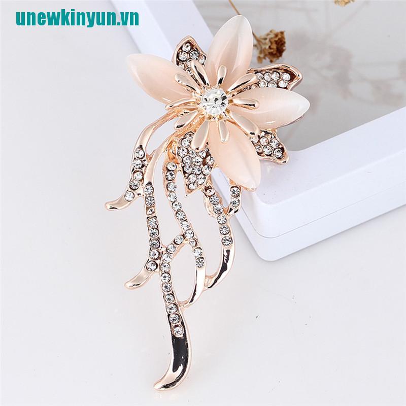 Ghim cài áo hình hoa đính đá opal nhân tạo thời trang nữ