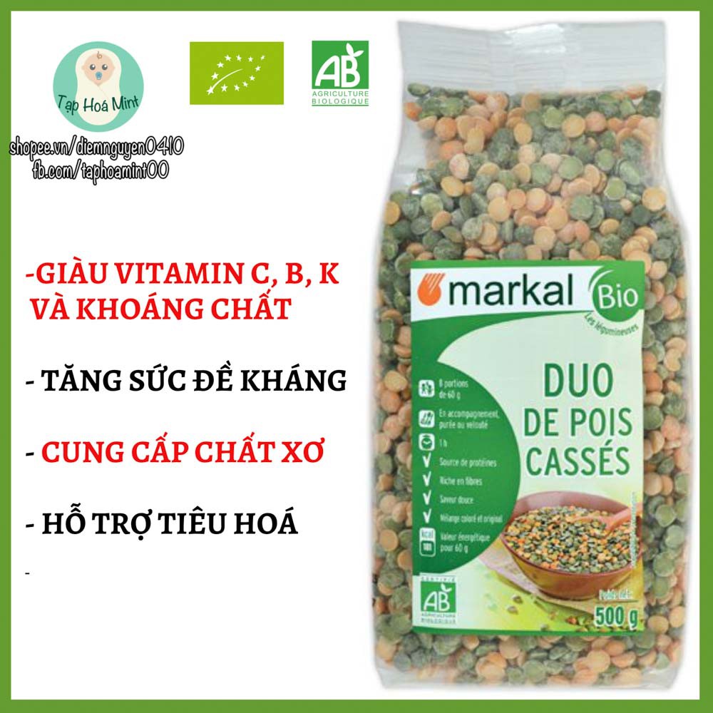 Đậu Hà Lan hữu cơ Markal (xanh &amp; vàng) gói 500g, đậu hạt bé ăn dặm - Tạp hóa mint