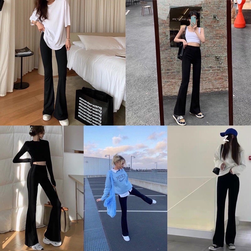Quần dài ống loe nữ thun cotton, cạp cao chuẩn form tôn dáng siêu đỉnh, quần ống loe ôm nâng mông Mlem.