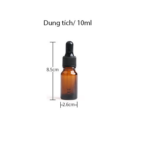 Chai chiết serum tinh dầu NÂU ĐEN đầu bóp đầy đủ kích thước 10ml