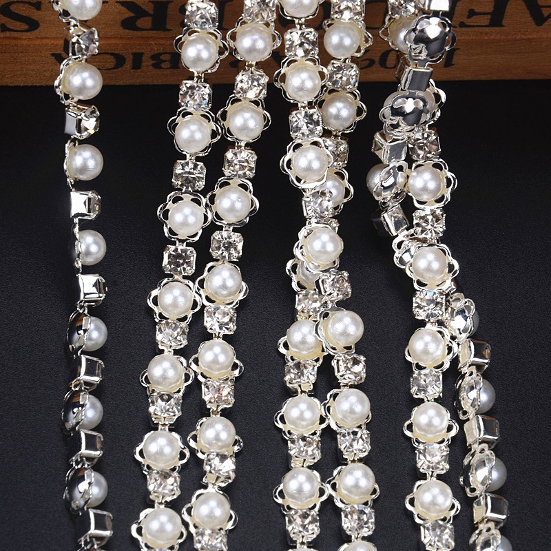 Dây Chuỗi Ngọc Trai Pha Lê 5mm 100cm Dùng Trang Trí Quần Áo / Túi Xách DIY