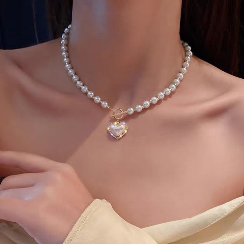 Vòng cổ Ngọc Trai Mặt Hình Trái Tim Sang Trọng Cho Nữ