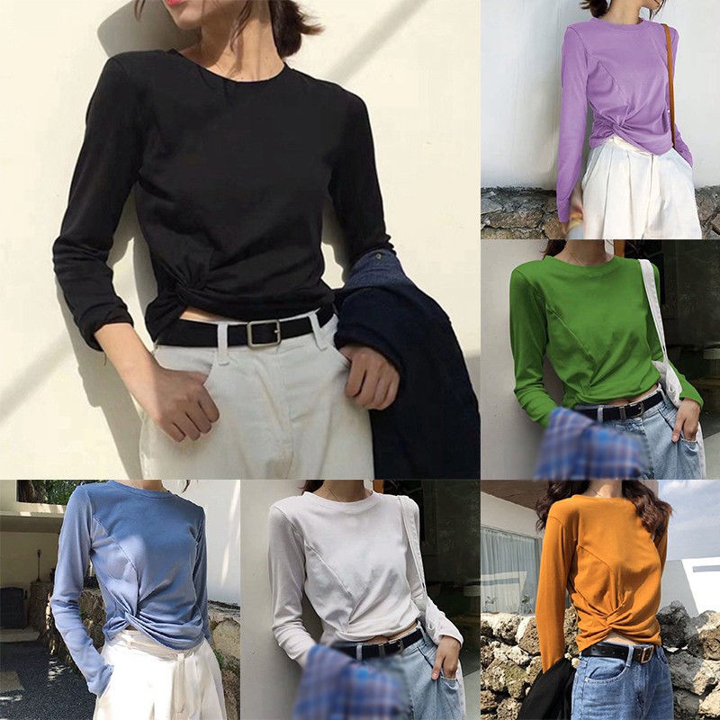 Áo Croptop Tay Dài Thiết Kế Ôm Sát Tôn Dáng