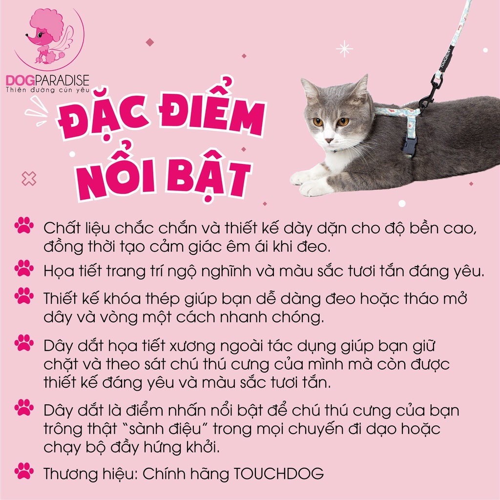 Set dây dẫn vòng yếm cho mèo TouchCat - Dog Paradise