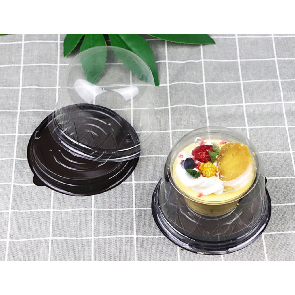 100 cái hộp nhựa nắp cầu F057 đáy đen dùng để đựng bánh các loại