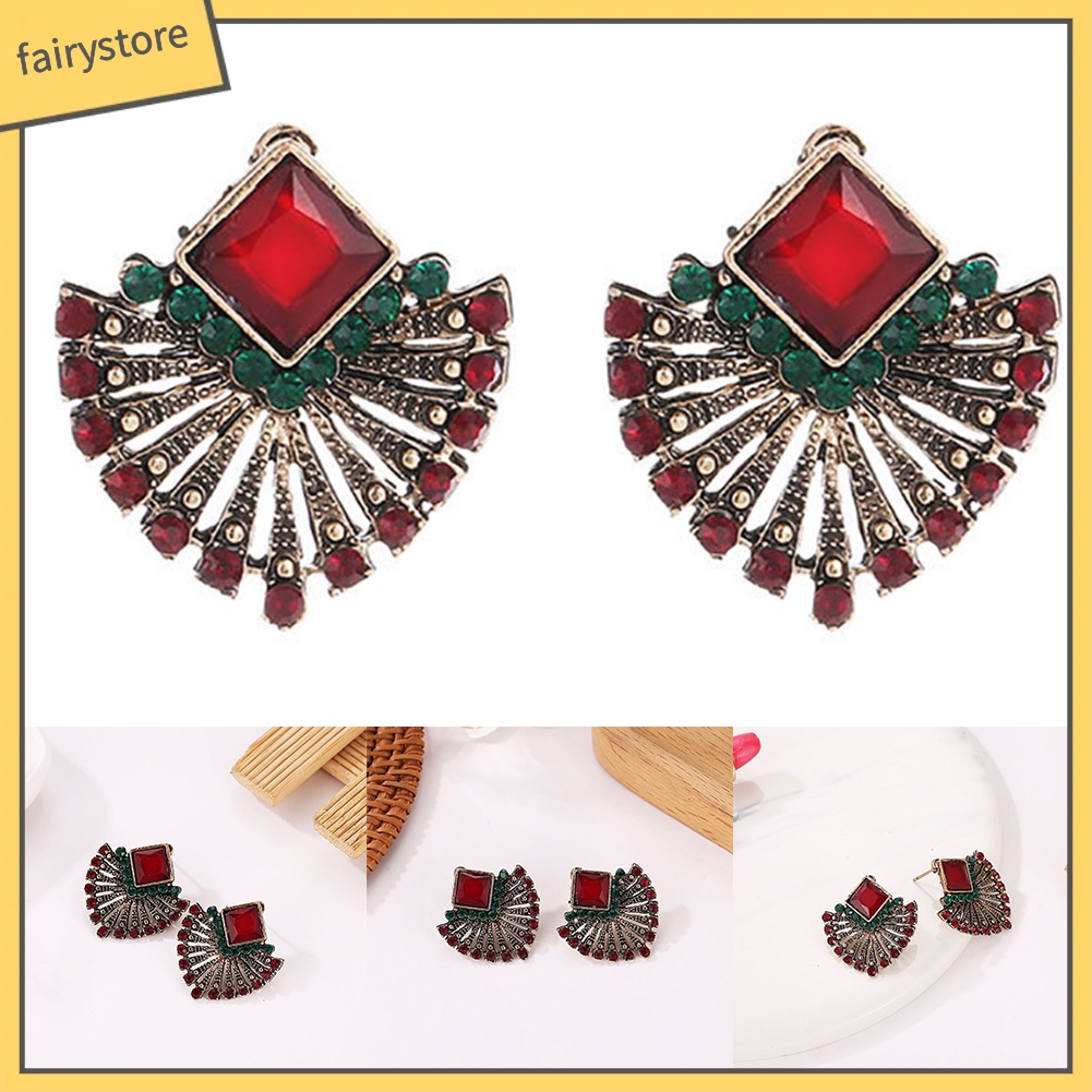 Khuyên Tai Hình Quạt Đính Đá Phong Cách Bohemian Thanh Lịch Dành Cho Nữ