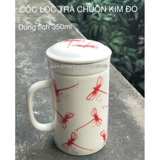 CỐC LỌC TRÀ GỐM SỨ BÁT TRÀNG CAO CẤP VẼ HOẠ TIẾT CHUỒN KIM ĐỎ