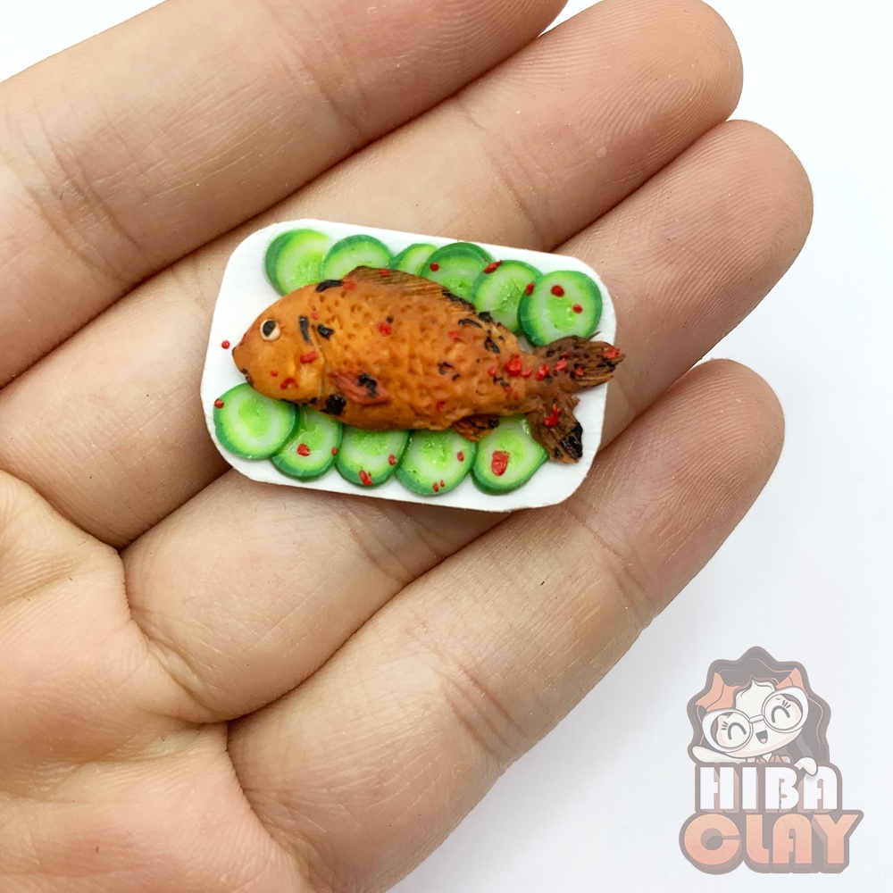 Đĩa cá rán Minifood trang trí mô hình,thức ăn giả, đồ ăn mini mô hình cho búp bê DIY