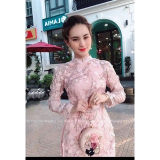áo dài cách tân mẹ vải tơ 3D 4 tà