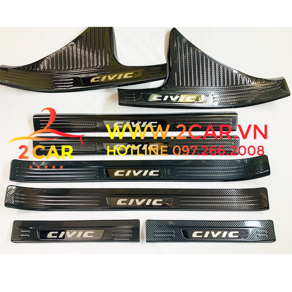 Ốp Bậc Cửa, Nẹp bước chân trong ngoài CARBON Xe Honda CIVIC 2016-2021 vân cacbon cao cấp
