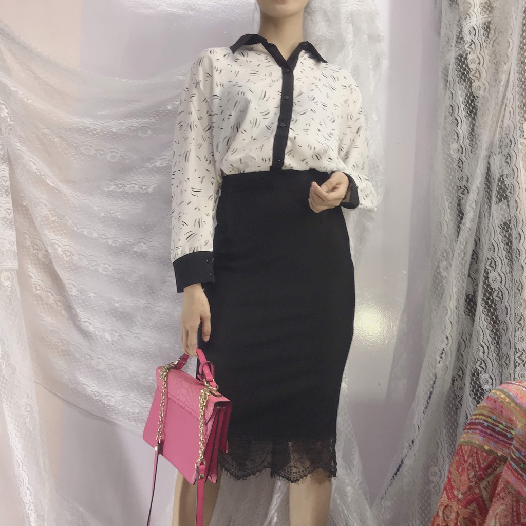 Chân váy công sở dài bigsize CR63V10 phối chân ren màu đen dài 63cm [size từ 48-85kg | BigBuy360 - bigbuy360.vn