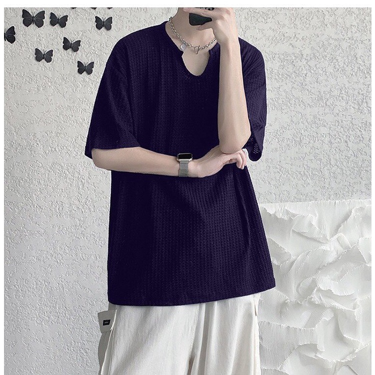 Áo Thun Nam Nữ  Chất Tổ Ong Hàn Quốc Cổ V Vải Dày Mịn Thoáng Mát Thiết Kế Thời Trang Kiểu Dáng Năng Động Trẻ Trung