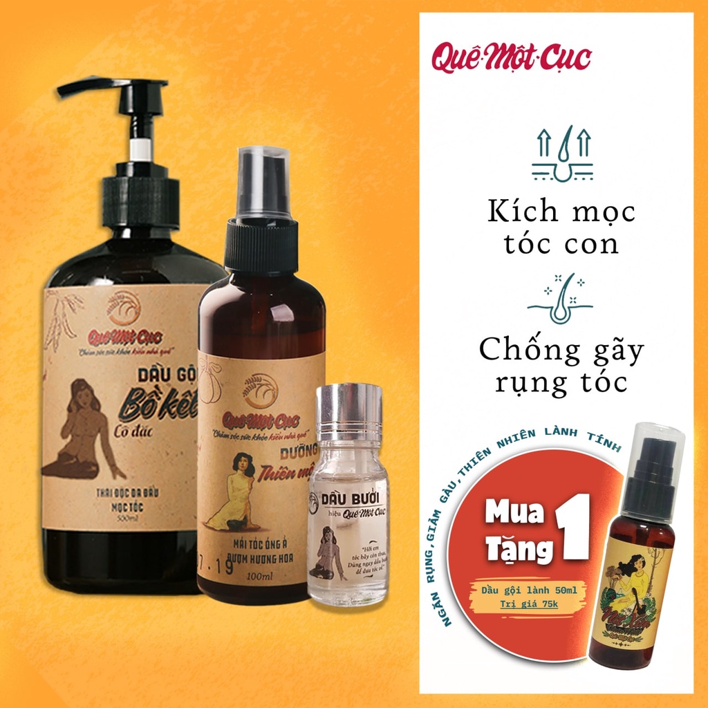 BỘ CHỐNG RỤNG TÓC, KÍCH MỌC TÓC CON 3 MÓN: DẦU GỘI BỒ KẾT; XỊT DƯỠNG TÓC; TINH DẦU BƯỞI QUÊ MỘT CỤC (HANDMADE)
