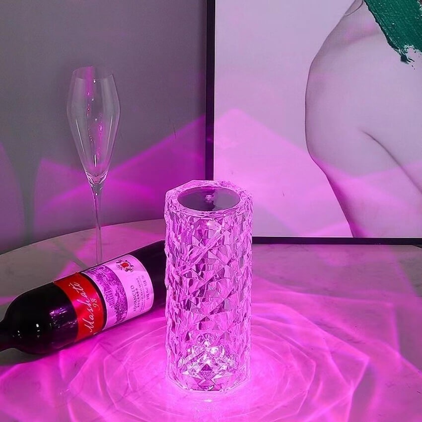 Đèn ngủ để bàn pha lê trang trí decor phòng hot tiktok Led RGB 16 màu, Cap sạc Type C - Tặng kèm điều khiển từ xa