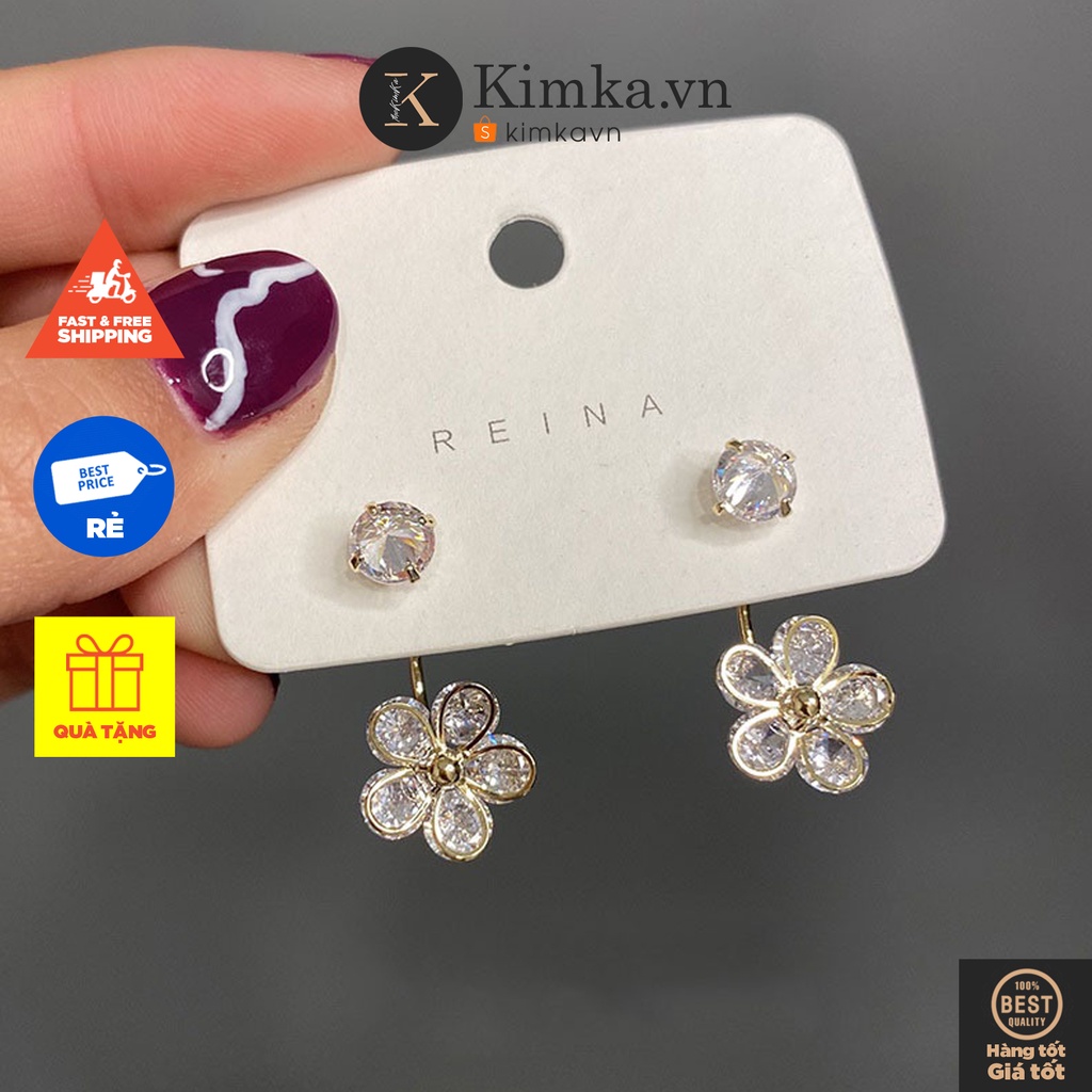 (0543) Khuyên Tai Hoa Đá Vòng Tinh Tế Lấp Lánh Tiểu Thư