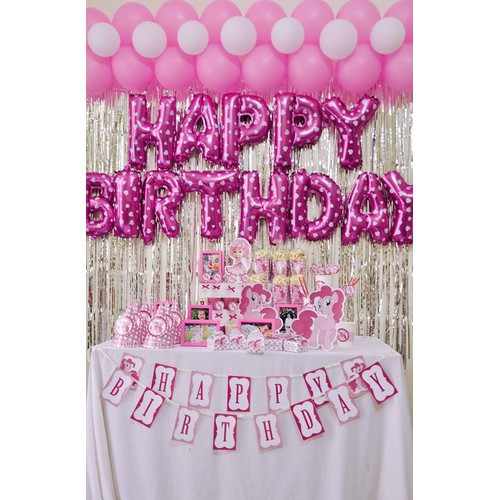 Set bóng trang trí sinh nhật Happy Birthday kèm 2 rèm kim tuyến - Mã SN04